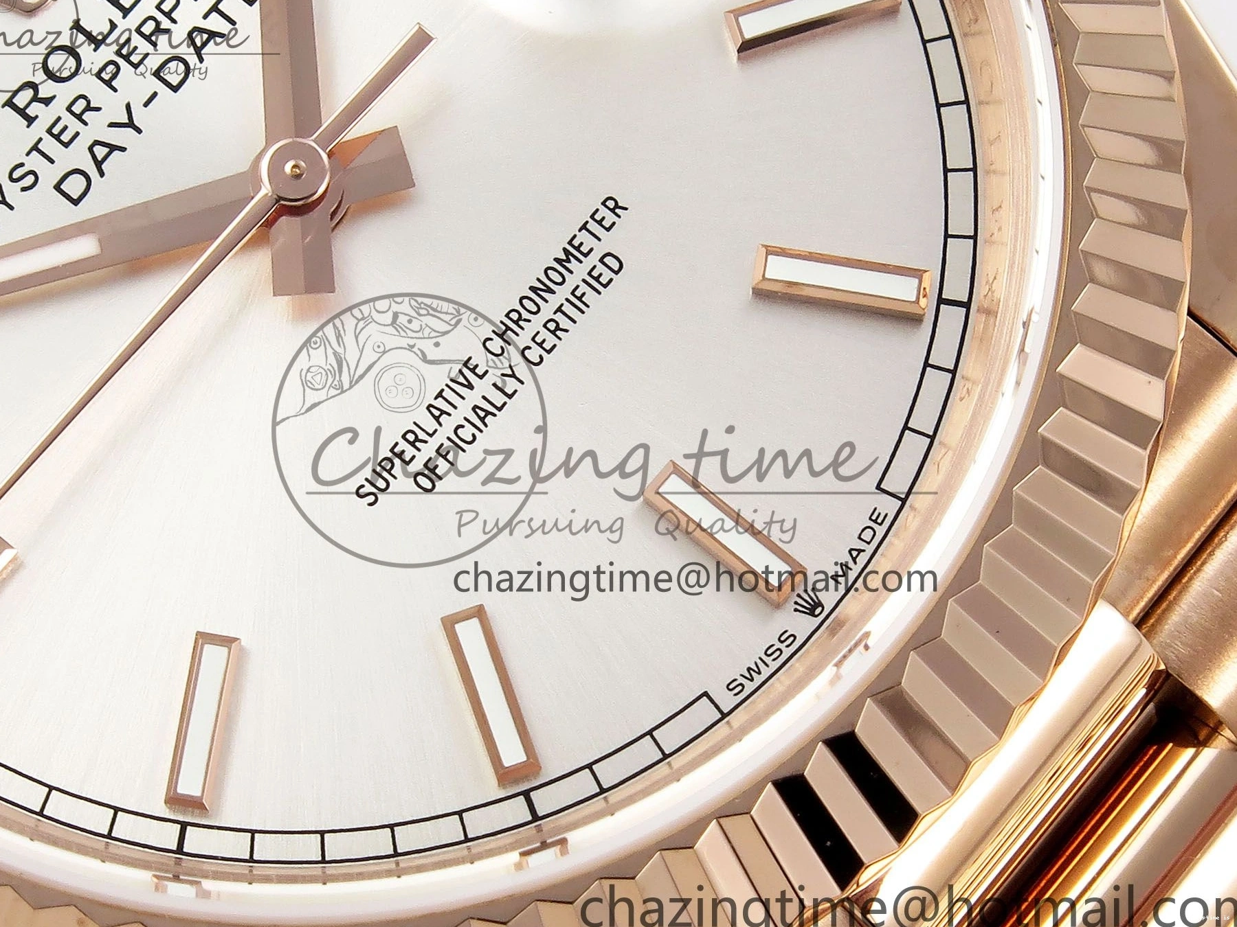 0109 OnTrend DayDate 40 RG JDF 904L Steel Silver Stick Dial on President Bracelet VR3255 V3 (Gain Weight) 1360